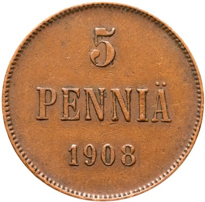 купить 5 пенни 1908 монета для Финляндии