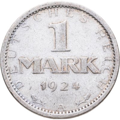 купить Германия 1 марка (mark) 1924 A знак монетного двора "A" — Берлин