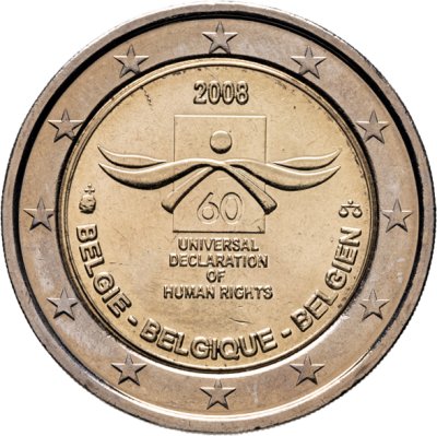 купить Бельгия 2 euro (евро) 2008 "60 лет Всеобщей декларации прав человека"