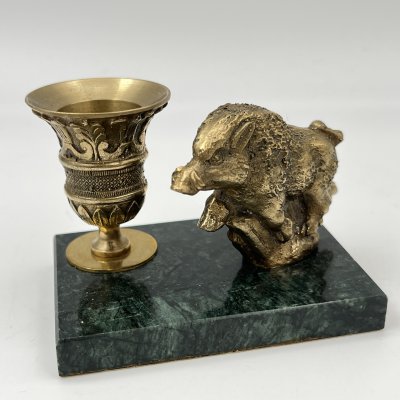купить Подсвечник настольный "Вепрь" (на одну свечу), латунь, змеевик, Российская Федерация, 2000-2020 гг.