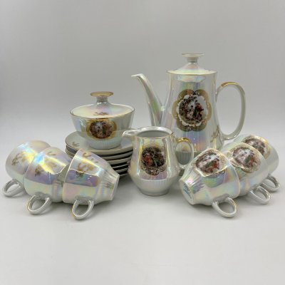 купить Сервиз кофейный на 6 персон "Мадонна" (15 предметов), фарфор, люстр, деколь, золочение, Colditz (Кольдиц), ГДР, 1960-1980 гг.