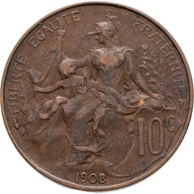 купить Франция 10 сантимов (centimes) 1908
