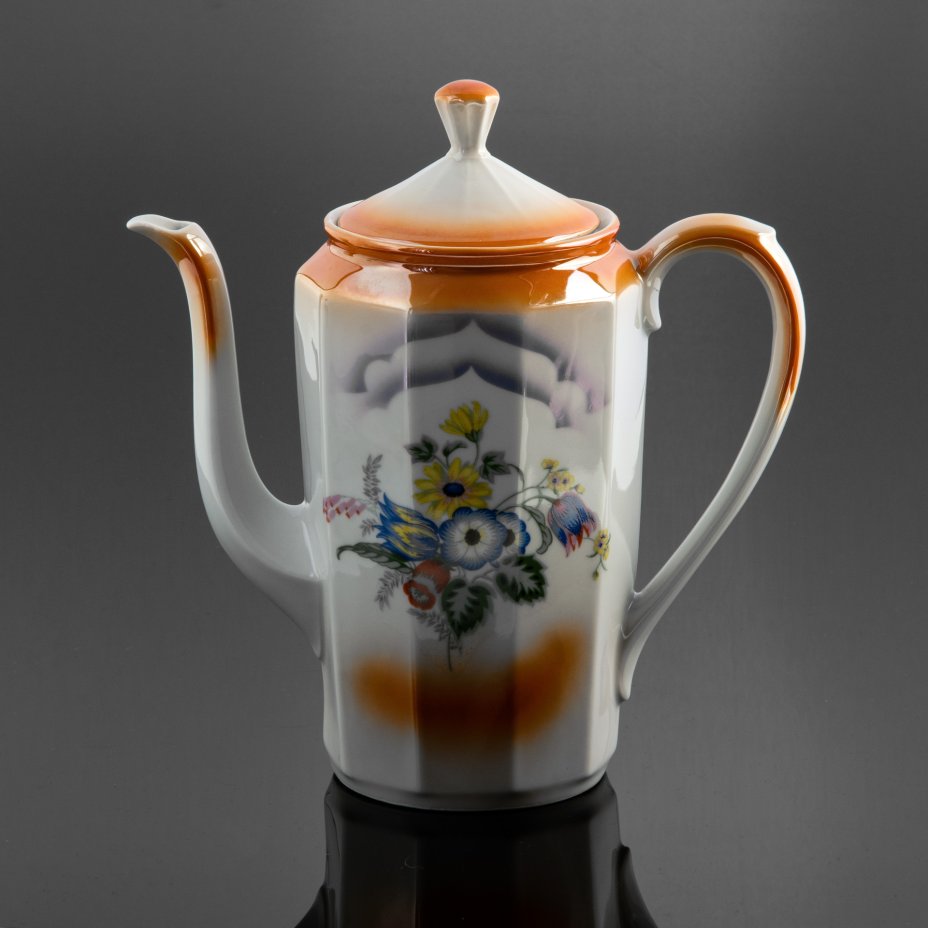 Чайник (кофейник) с цветочным декором, фарфор, деколь, люстр, Азия ...