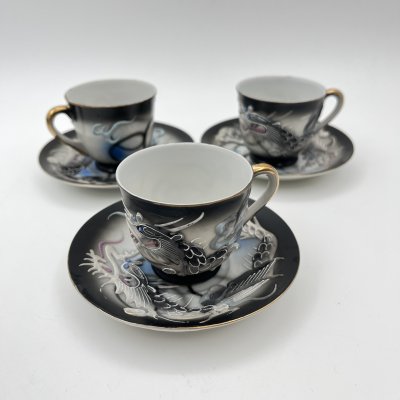 купить Набор из 3-х кофейных пар "Дракон", Lux Porcelain FAHD M.K., фарфор, бисквит, роспись, золочение, Азия, 1970-1990 гг.