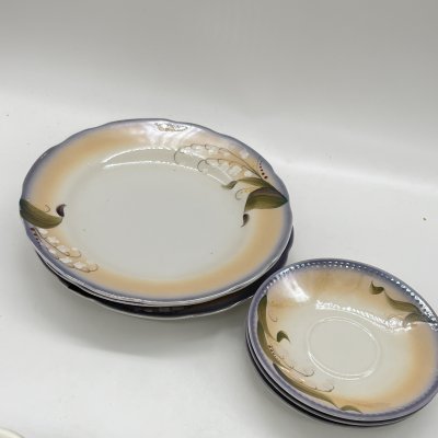 купить Набор из 3 тарелок и 3 блюдец с декором "Ландыши", фарфор, аэрография, роспись, Коростенский фарфоровый завод (КФЗ), СССР, 1960-1991 гг.