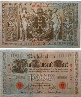 купить Германия 1000 марок 1910 красная печать
