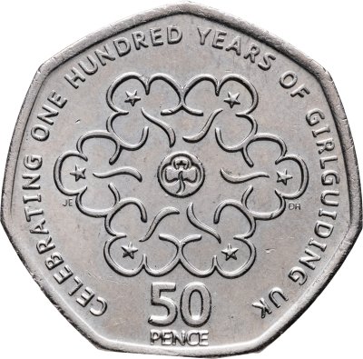 купить Великобритания 50 пенсов (pence) 2010 "100 лет женской организации скаутов"