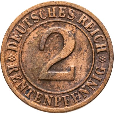 купить Германия 2 пфеннига (рентенпфеннига, rentenpfennig) 1924 G знак монетного двора "G" — Карлсруэ