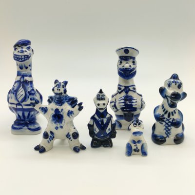 купить Набор из шести статуэток "Драконы", Гжель, фарфор, роспись, Россия, 1990-2010 гг.