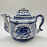 Купить Чайник заварочный, украшенный цветочным декором, Стрелкова, Гжельские узоры, фарфор, роспись, Россия, 2000-2010 гг.