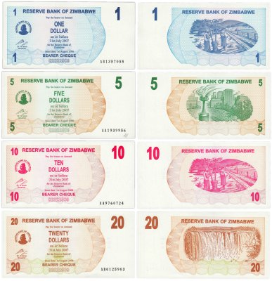 купить Зимбабве набор из 4 банкнот 1, 5, 10, 20 долларов 2006-2007