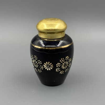 купить Емкость для хранения чая (чайница) с цветочным орнаментом, стекло, кобальтовое, золочение, СССР, 1950-1980 гг.