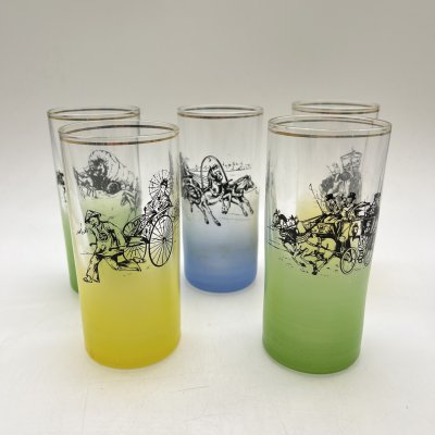 купить Набор из 5 стаканов с изображением разных видов транспорта, стекло, деколь, золочение, Чехословакия, 1970-1990 гг.