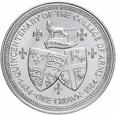 Купить Остров Мэн 1 крона 1984 "500 лет Геральдической палате /Герб Англии/"