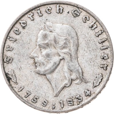 купить Германия, Третий рейх 2 рейхсмарки (reichsmark) 1934 "175 лет со дня рождения Фридриха Шиллера"