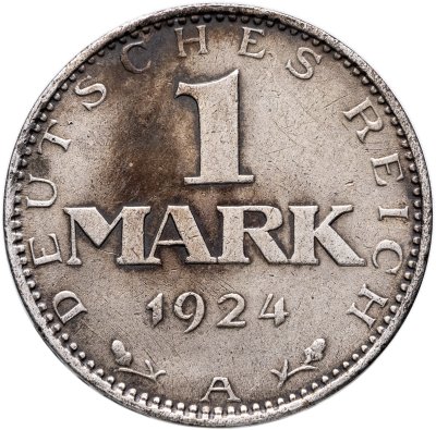 купить Германия 1 марка 1924, знак монетного двора "A" — Берлин