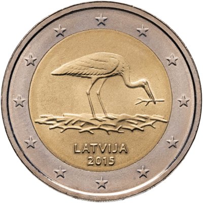 купить Латвия 2 евро 2015 "Животные под угрозой исчезновения - чёрный аист"