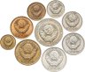 Купить Набор из 9 монет  1, 2, 3, 5, 10, 15, 20, 50 копеек и 1 рубль 1990