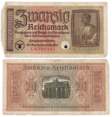 купить Германия, Третий рейх 20 рейхсмарок 1940-1945 гг (для оккупированных территорий)