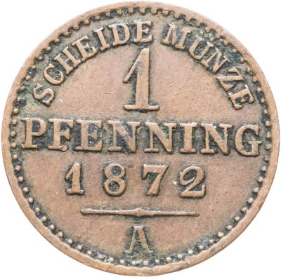 купить Германия, Пруссия 1 пфенниг 1872, знак монетного двора "A" - Берлин