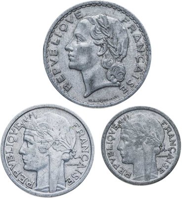 купить Франция 5 2 1 франк 1947-1949 набор из 3-х монет