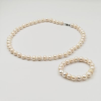 купить Набор винтажных украшений из крупного натурального жемчуга: бусы и браслет, жемчуг, сплав металлов, Российская Федерация, 1990-2000 гг.