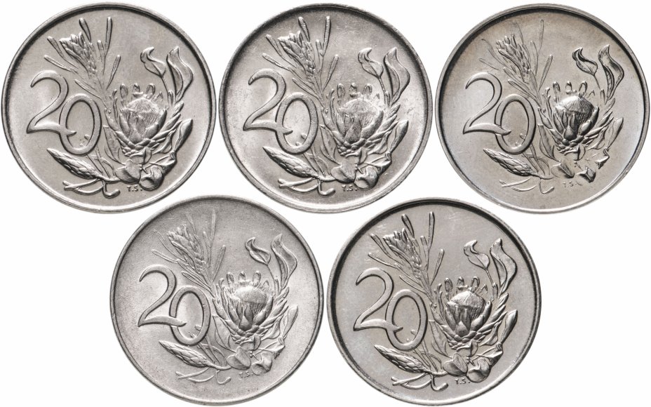 купить ЮАР набор из 5 монет 20 центов (cents) 1965-1983
