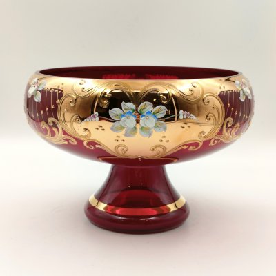 купить Ваза для десертов (фруктовница), стекло, лепка, смальта, золочение, Bohemia Crystal (Bohemia Glass), Чехия, 1980-2000 гг.