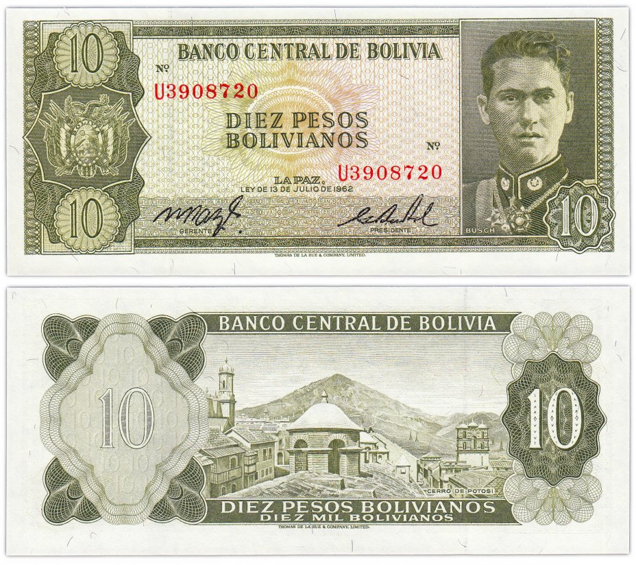 купить Боливия 10 боливиано 1962 (Pick 154a(17))