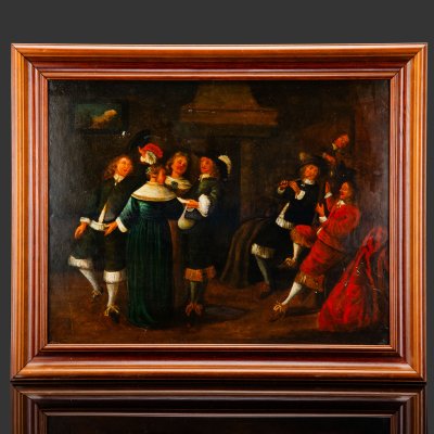 купить Картина "Танцы и музыка в таверне" (название условное) в жанре старых мастеров, неизвестный художник, дерево, масло, Западная Европа, 1860-1890 гг.