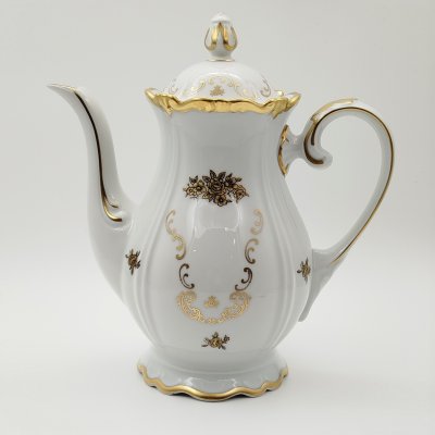 купить Кофейник с растительным узором золотого цвета, фарфор, деколь, золочение, Reichenbach (Райхенбах), ГДР, 1968-1990 гг.