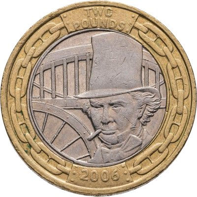 купить Великобритания 2 фунта (pounds) 2006 "200 лет со дня рождения Изамбарда Кингдома Брунеля — мост Альберта"