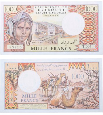 купить Джибути 1000 франков 1991 "Верблюд. Поезд" (Pick 37е)