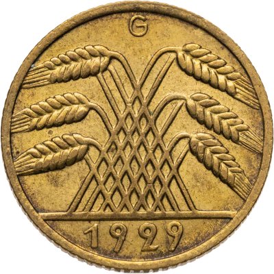 купить Германия 10 рейхспфеннигов (reichspfennig) 1929 G знак монетного двора "G" — Карлсруэ