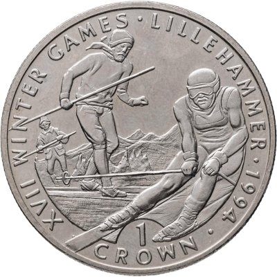 купить Гибралтар 1 крона (crown) 1993 "XVII Зимние олимпийские игры, Лиллехаммер 1994 - Лыжные гонки"