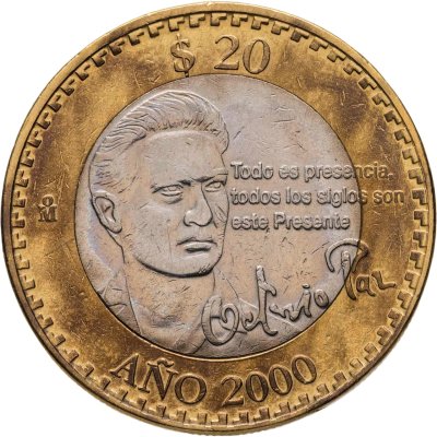 купить Мексика 20 песо (pesos) 2000 "Смена тысячелетия - Октавио Пас"