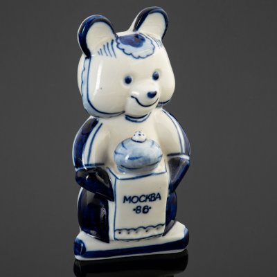 Купить Статуэтка "Мишка" (Москва 1986 г.), фарфор, роспись, Объединение «Гжель», СССР, 1986 г.