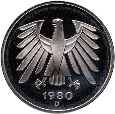 купить Германия (ФРГ) 5 марок 1980, знак монетного двора: "D" - Мюнхен