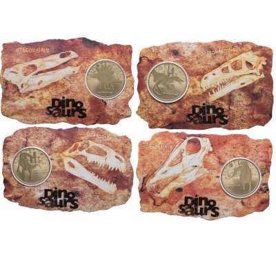 купить Тувалу набор 1 доллар 2002 «Динозавры» из 4 монет и диска