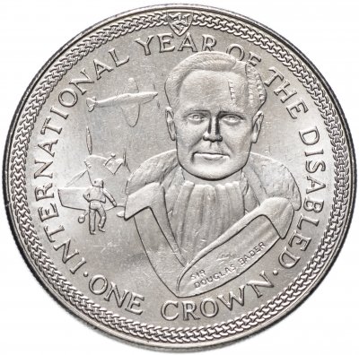 купить Остров Мэн 1 крона 1981 "Международный год инвалидов - Дуглас Бадер"