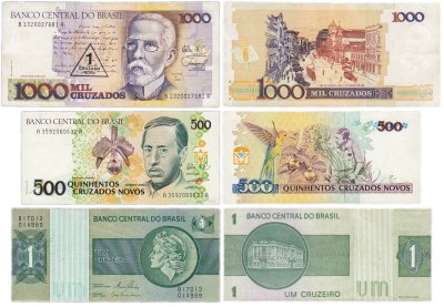 купить Бразилия набор из 3 банкнот 1, 500, 1000 крузейро 1972-1990