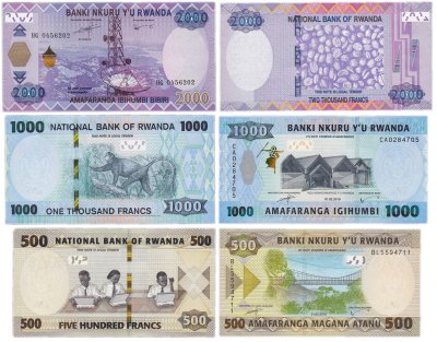 купить Руанда набор из 3 банкнот 500, 1000, 2000 франков 2014-2019