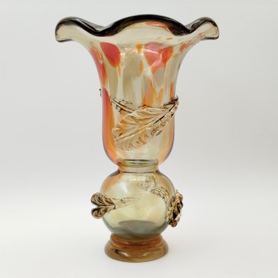 купить Ваза разноцветных оттенков с лепным растительным декором, стекло, гутная техника, СССР, 1960-1980 гг.