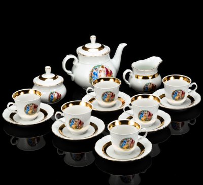 купить Сервиз чайный "Мадонна" на 6 персон (15 предметов), фарфор, деколь, золочение, Thun (Тун), Чехословакия, 1970-1990 гг.