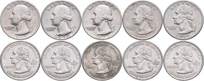 купить США набор из 10 монет 25 центов (квотер, 1/4 доллара, quarter dollar) 1966-2007