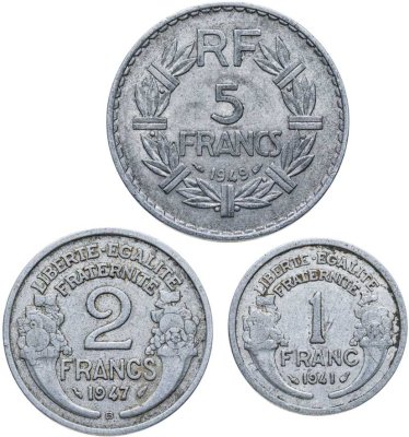 купить Франция 5 2 1 франк 1941-1949 набор из 3-х монет