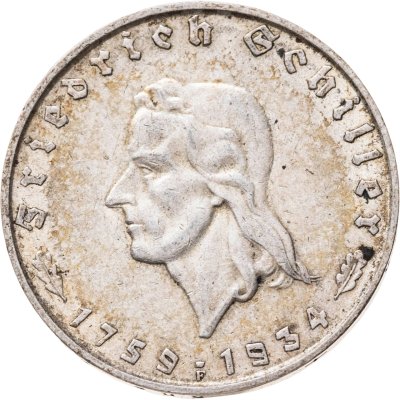 купить Германия, Третий рейх 2 рейхсмарки (reichsmark) 1934 "175 лет со дня рождения Фридриха Шиллера"