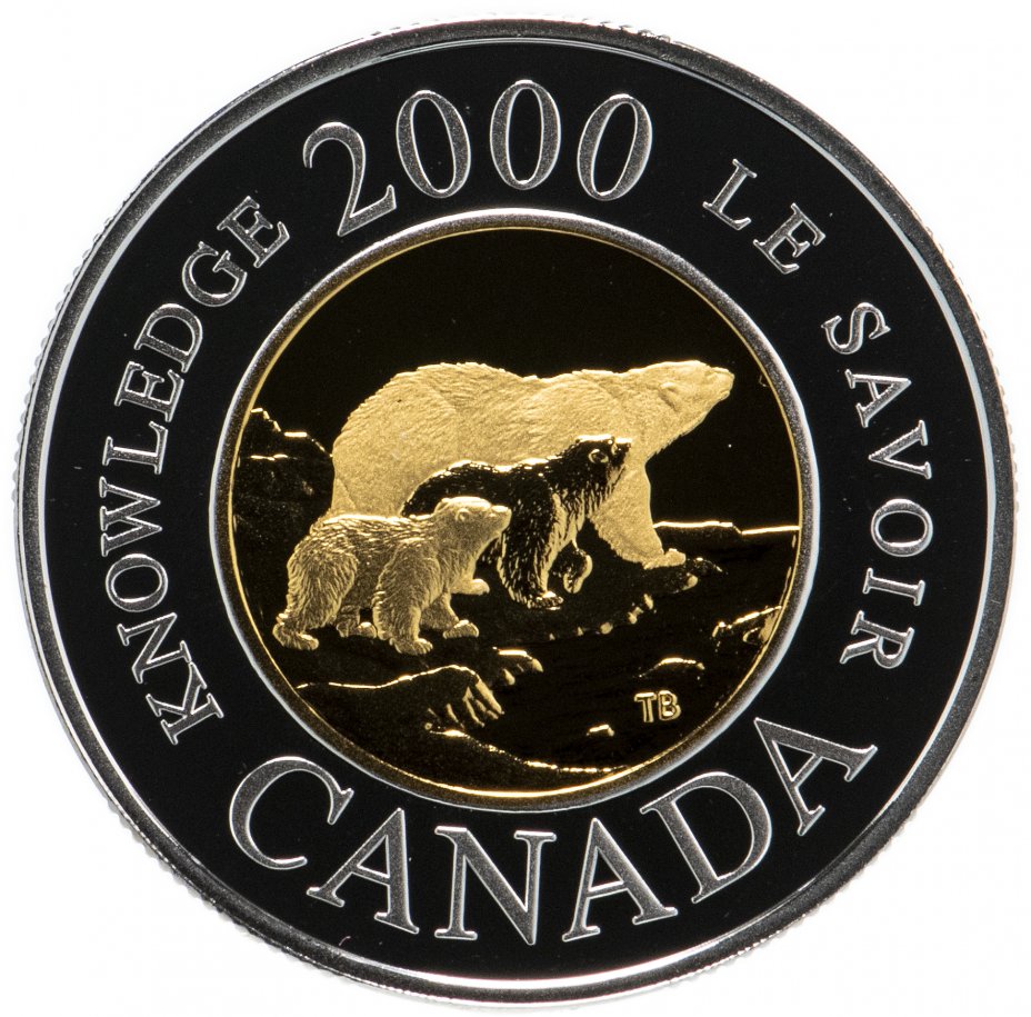купить Канада 2 доллара 2000 "Белый медведь" в футляре с сертификатом