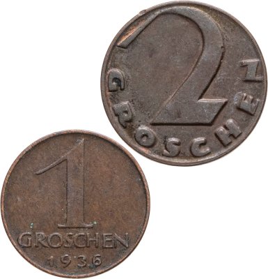 купить Австрия набор монет 1 и 2 гроша 1925-1938 (2 шт)