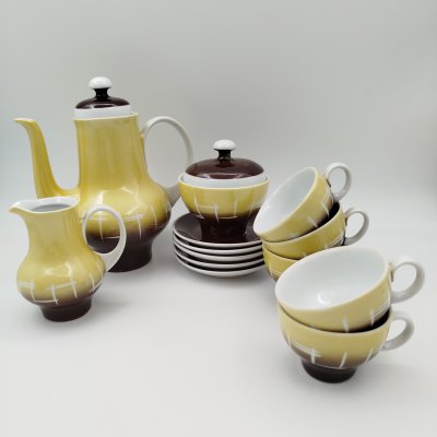 купить Сервиз кофейный в желто-коричневой гамме на 5 персон (13 предметов), фарфор, крытье, аэрография, Kahla, ГДР, 1960-1990 гг.
